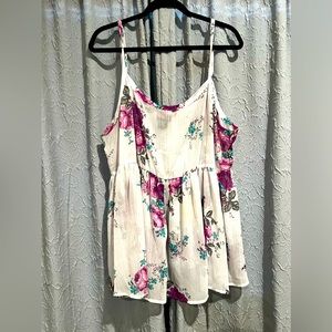 White Tank w/ turquoise and purple floral